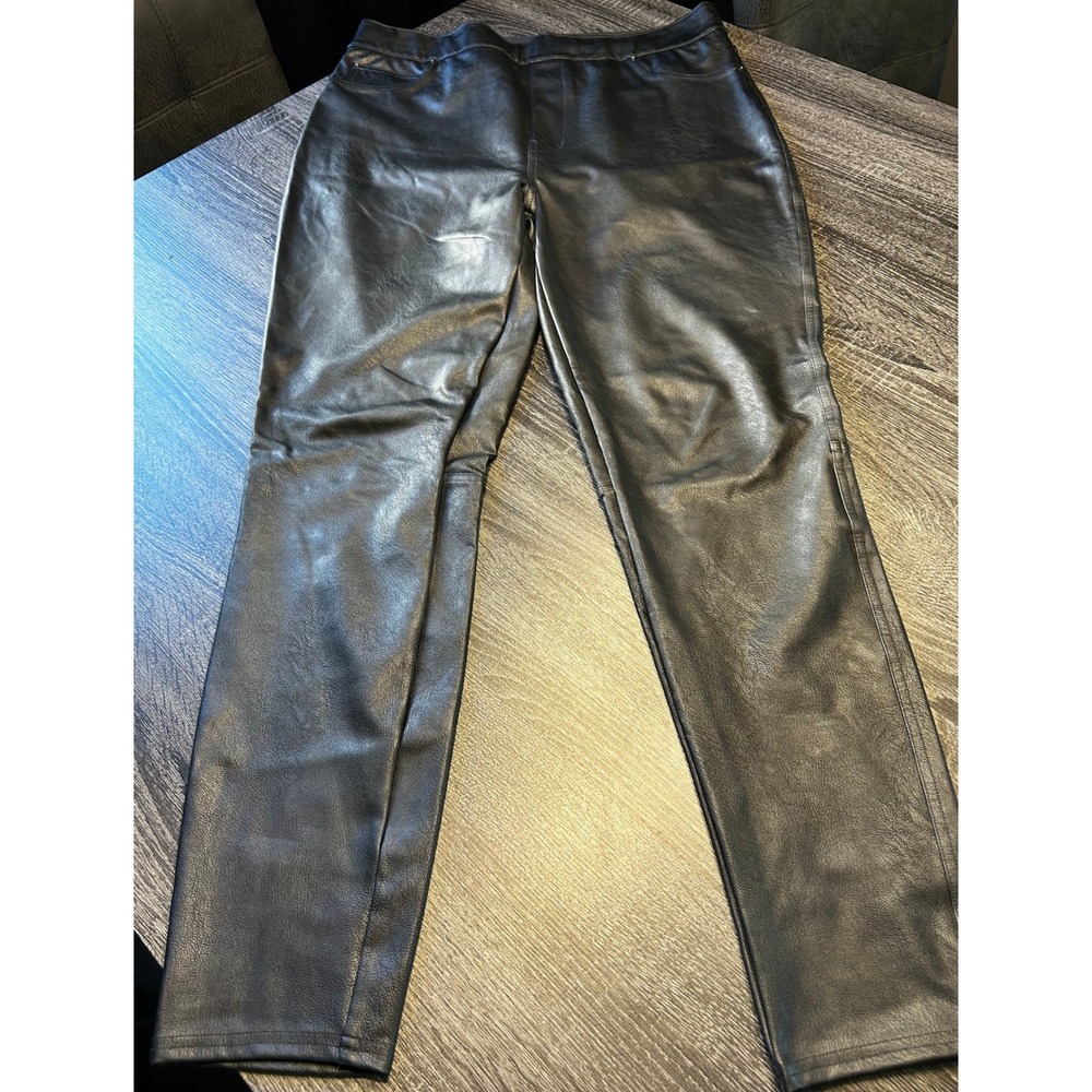 Spanx Faux Leather Leggings‎ 1X/1X Tall Black Pull On Stretch Pants